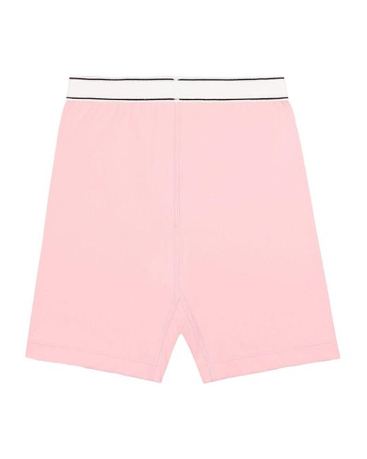 Sporty & Rich Pink Serif Logo-Waistband Shorts