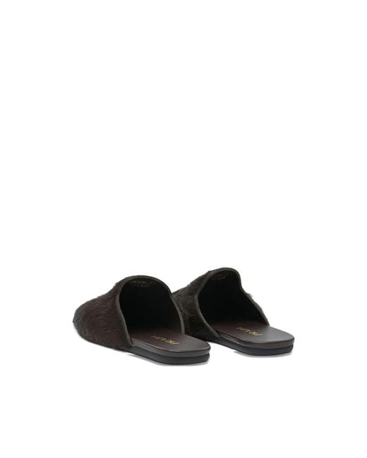 Prada Black Logo-Plaque Hair-Calf Mules