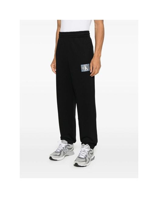 Calvin Klein Black Logo-Patch Track Pants for men