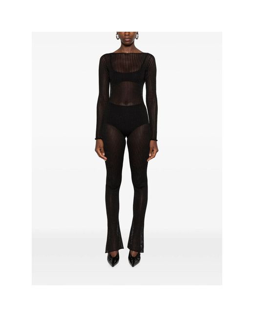 Dondup Gray Ribbed-Knit Open-Back Jumpsuit