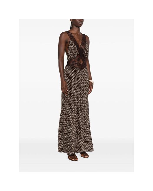 Sir Brown Lace-Panelled Printed Maxi Dress