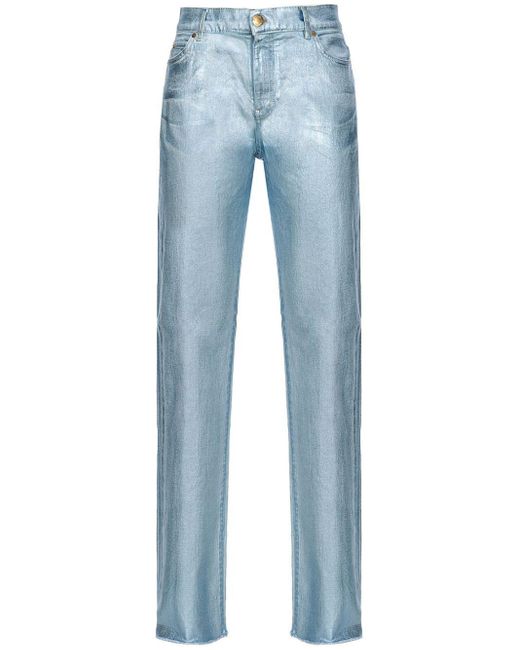 Pinko Blue Metallic-Sheen Straight Jeans