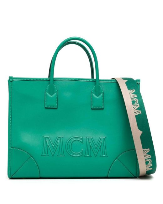 MCM Green Large Munchen Leather Tote Bag