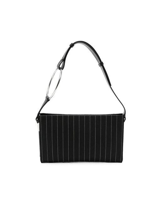 Dondup Black Pinstripe-Pattern Ring-Handle Clutch Bag