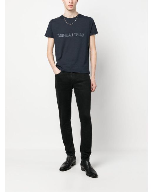 Saint Laurent Black Reverse Logo-Print Cotton T-Shirt for men
