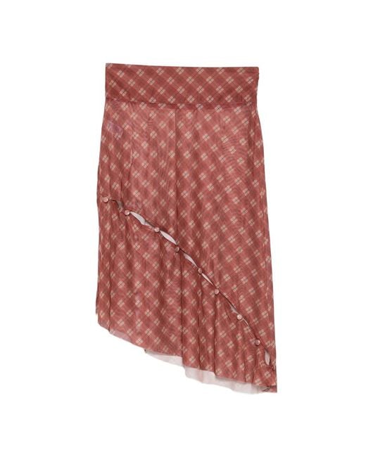 House Of Sunny Red Button-Detail Plaid Skirt