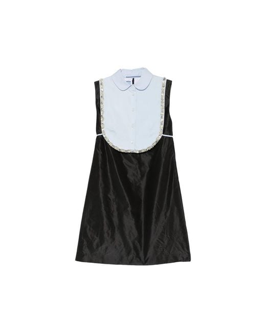 Prada Black Crystal-Embellished Bib-Detail Mini Dress