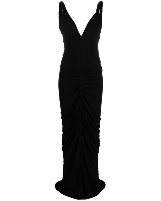 Givenchy Black Ruched V-Neck Gown