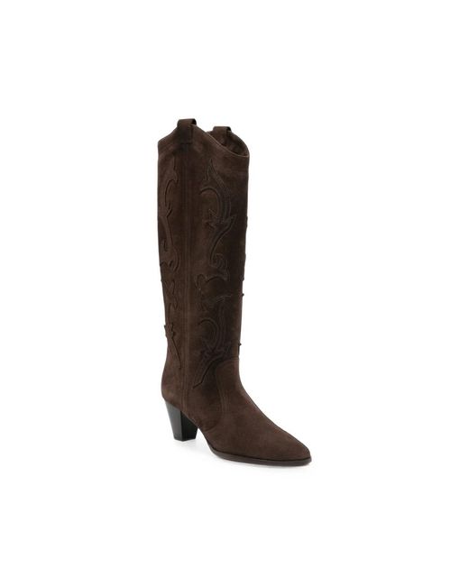 Ba&sh Brown Embroidered Suede Boots