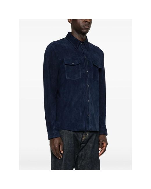 SANTORO Blue Suede Shirt Jacket for men