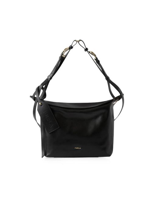 Furla Black Logo-Plaque Leather Shoulder Bag