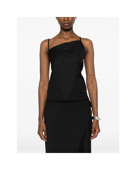 LA PISCINE Black Asymmetrical-Neck Top