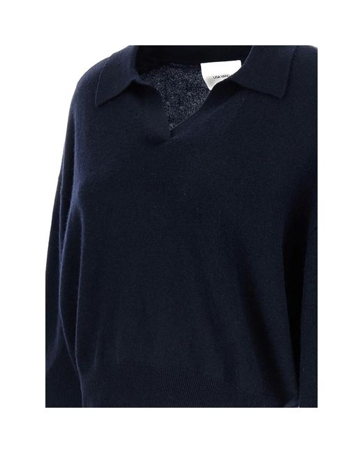Lisa Yang Blue Ribbed Polo Wool Sweater