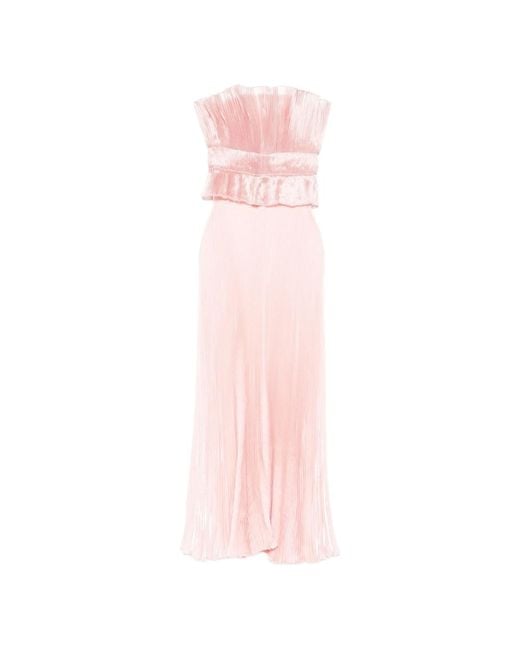 L'idée Pink Pleated Ruffled Gown