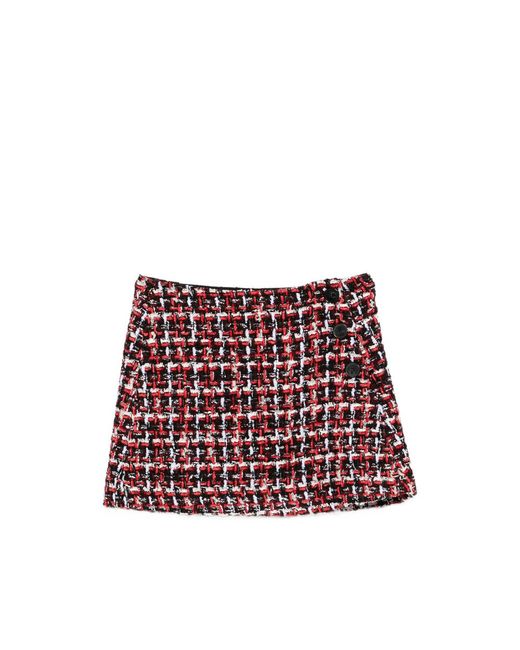 IRO Red Bouclé Button-Front Mini Skirt