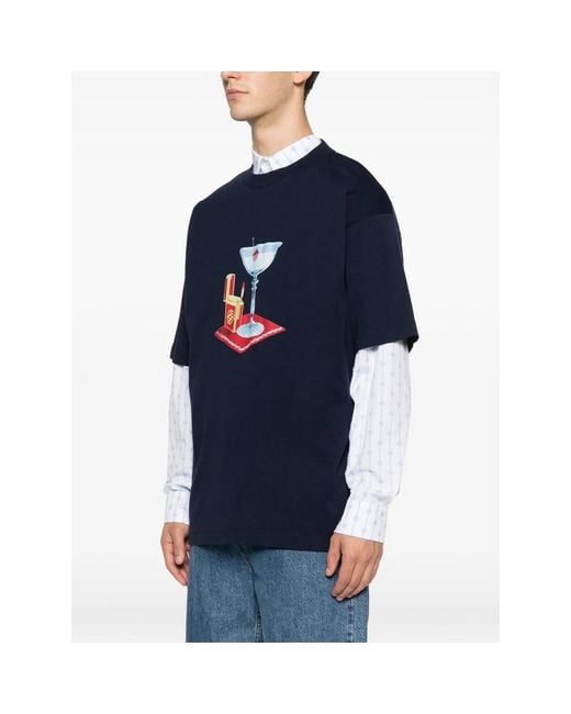 Drole de Monsieur Blue Cocktail Graphic-Print T-Shirt for men