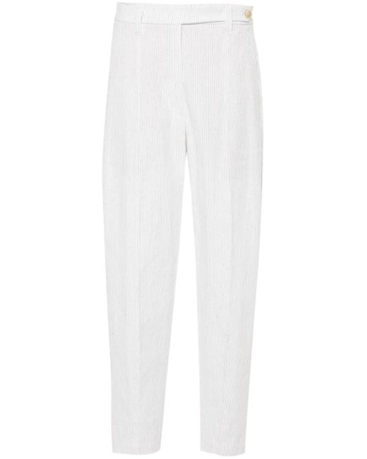 Brunello Cucinelli White Pinstripe Tailored Trousers