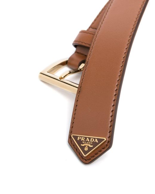 Prada Brown Logo Plaque Leather Belt