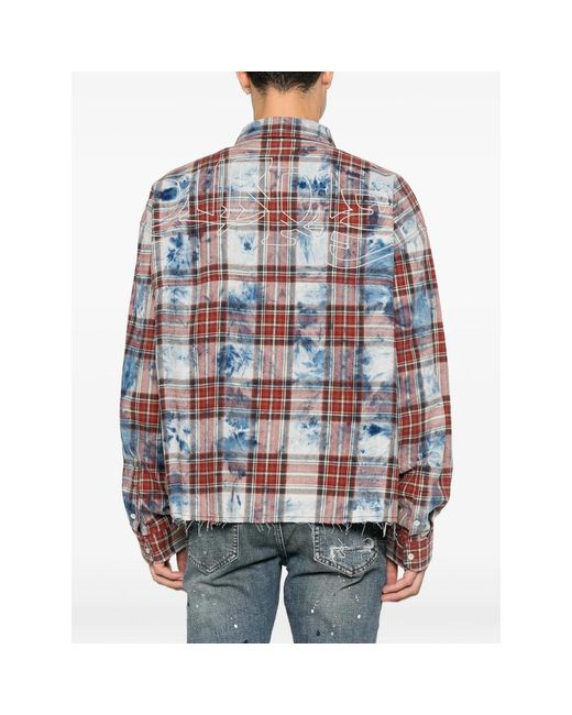 Purple Brand Blue Bleached-Effect Check-Pattern Shirt for men