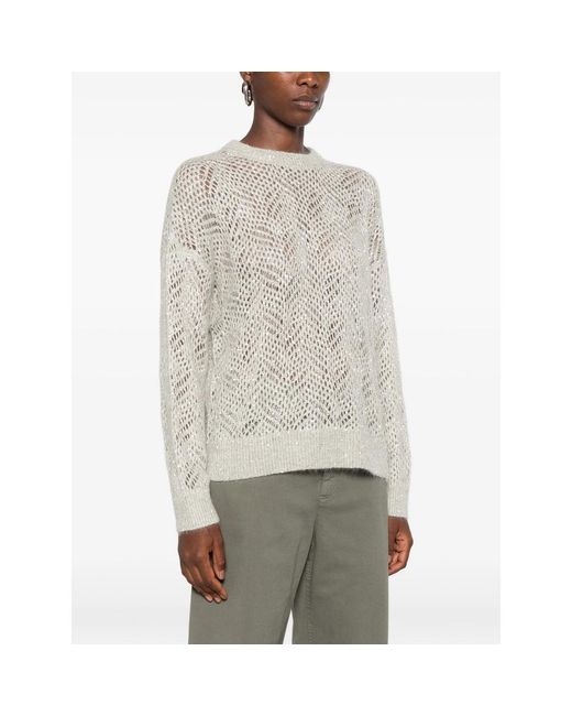 Brunello Cucinelli Natural Sequin-Embellished Open-Knit Sweater