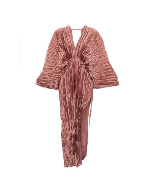 L'idée Red Deluxe Pleated V-Neck Gown