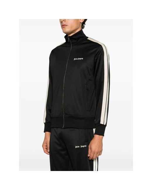 Palm Angels Black Embroidered-Logo Zip-Up Sweatshirt for men