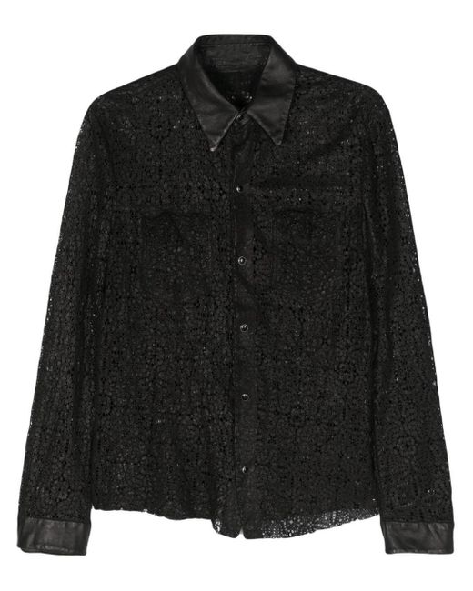 Salvatore Santoro Black Perforated Leather Shirt for men