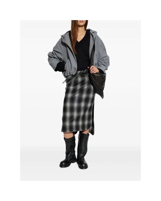 IRO Black Nylane Check Belted Midi Skirt