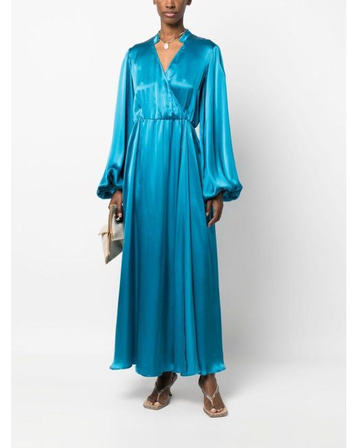CRI.DA Blue Satin-Finish Silk Gown