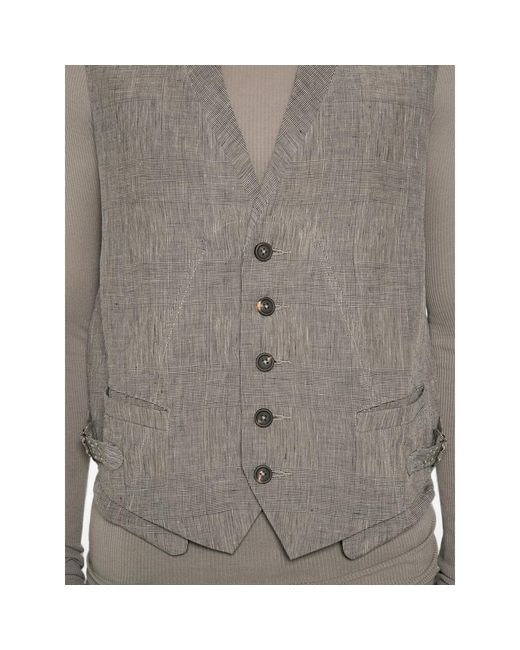 Ziggy Chen Gray Check-Pattern Waistcoat for men