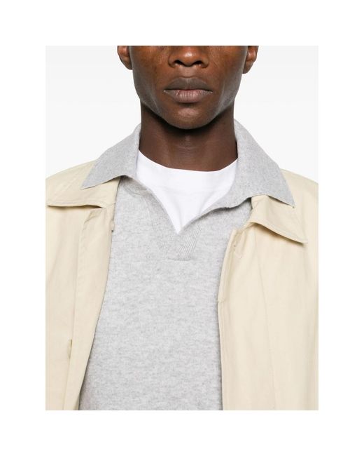 Brunello Cucinelli White Long-Sleeve Polo Sweater for men