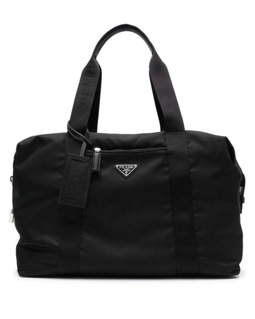 Prada Black Enamel Triangle Logo Holdall for men