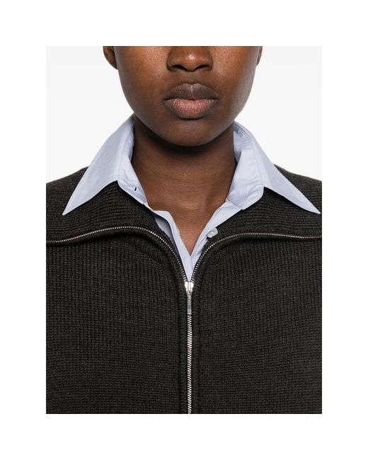 LAMRONS Black Flap-Pocket Zip-Up Cardigan