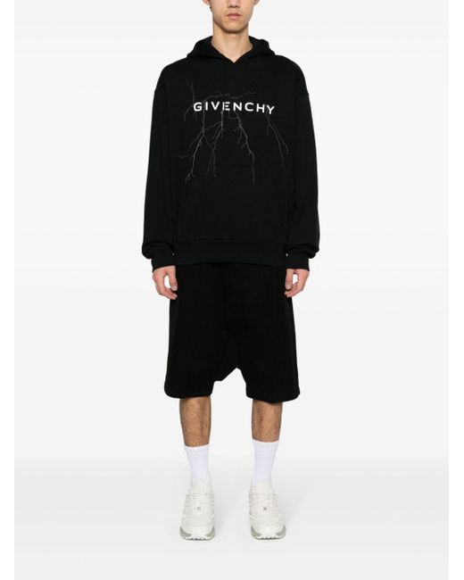 Givenchy Black Thunderbolt-Print Cotton Hoodie for men