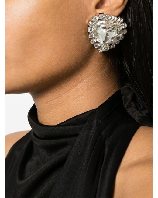 Jennifer Behr White Heart-Motif Crystal-Embellished Earrings