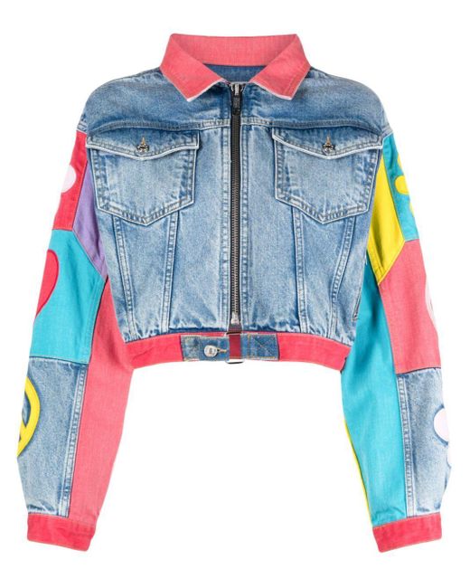 Moschino Jeans Blue Graphic-Print Cotton Jacket