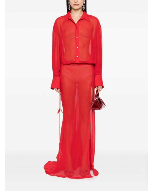 The Attico Red Semi-Sheer Maxi Dress