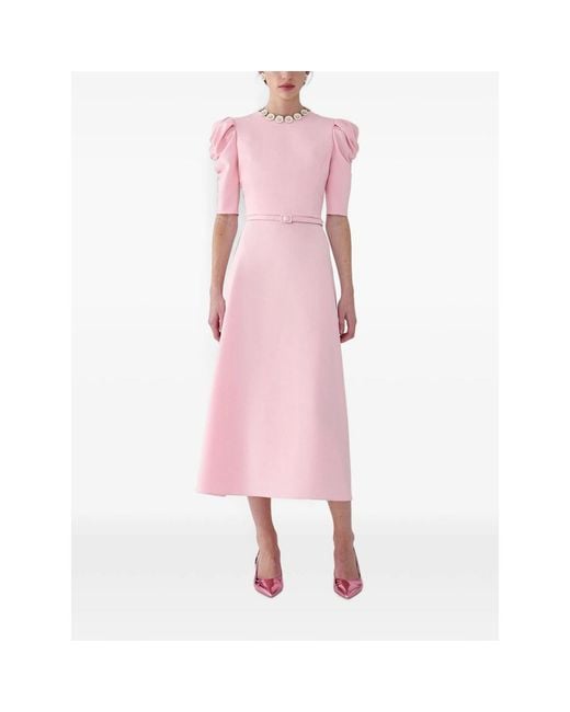 Carolina Herrera Pink Puff-Sleeve Midi Dress