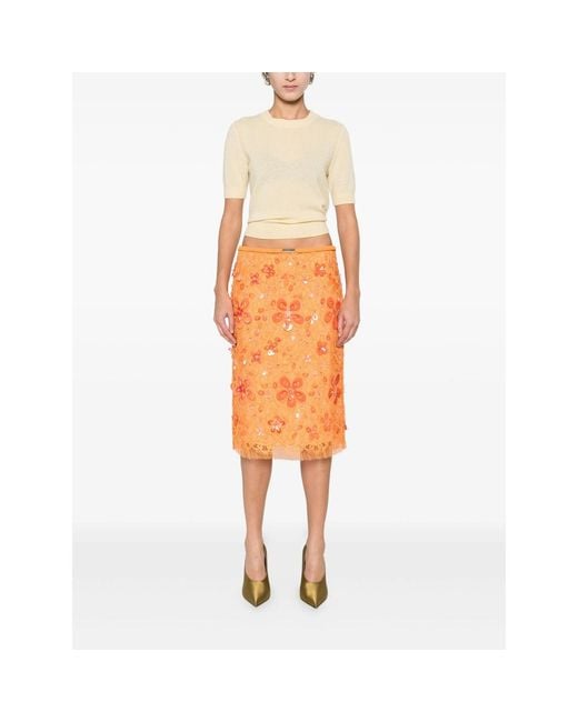 Gucci Orange Sequin-Embellished Midi Skirt