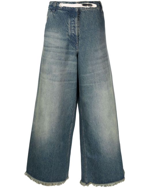 Moncler Genius Blue Frayed-Detail Wide-Leg Jeans for men