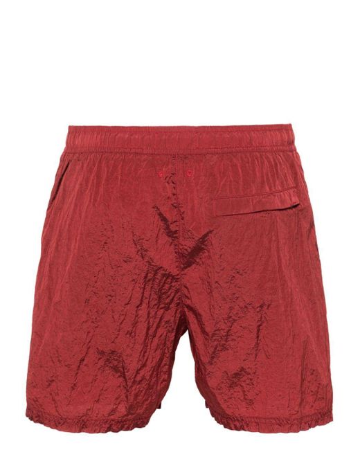 Stone Island Red Compass-patch Crinkled Swim Shorts for men