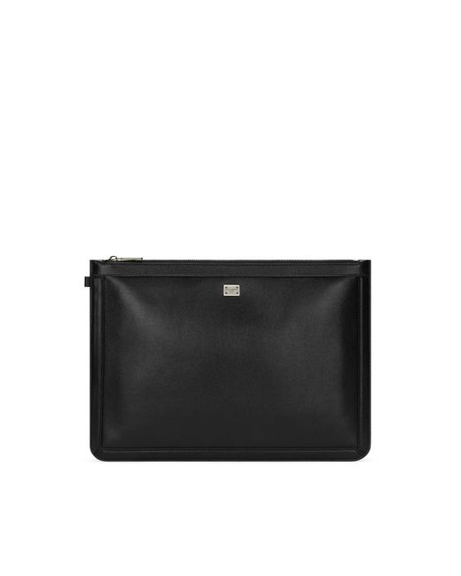 Dolce & Gabbana Black Logo Plaque Zipped Clutch Bag for men