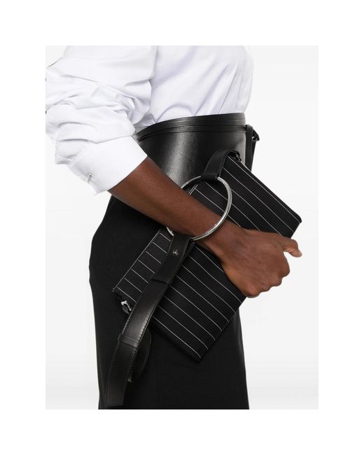 Dondup Black Pinstripe-Pattern Ring-Handle Clutch Bag