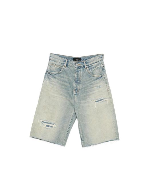 Purple Brand Blue Distressed Raw-Cut Shorts for men