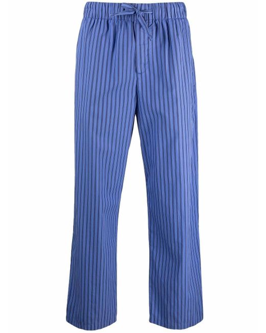 Tekla Blue Verneuil Stripe-Pattern Pajama Trousers