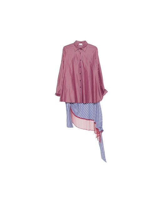 ANDAMANE Purple Jolene Beaded-Fringe Striped Shirt Mini Dress
