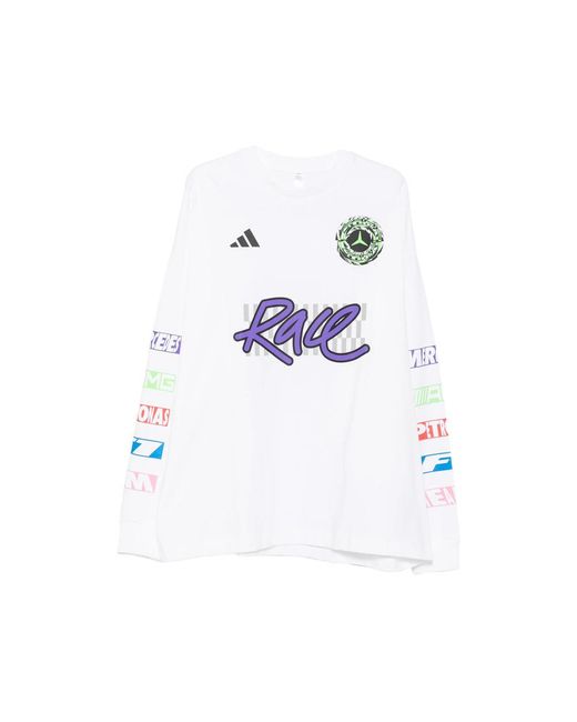 Adidas White Logo-Print Long-Sleeve T-Shirt for men