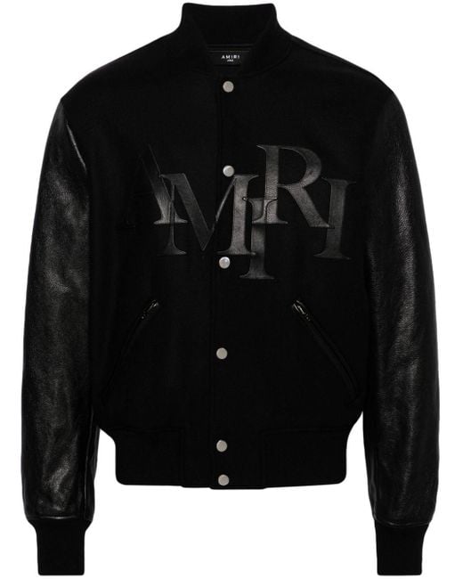 Amiri Black Staggered Logo Varsity Jacket for men