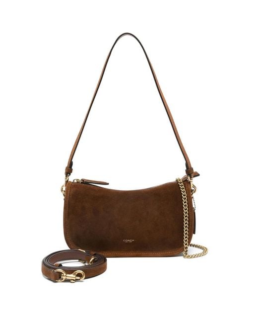 COACH Brown Chain-Strap Suede Satchel Bag