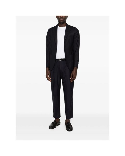 Tagliatore Black Notched-Lapel Patch-Pocket Blazer for men